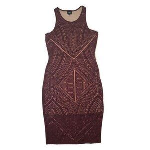 Massimo Paisley Print Bodycon lace maroon red sleeveless Dress size S